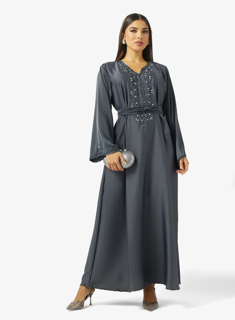 hayas closet  Embellished Belted Jalabiya for Women | Best Price UAE